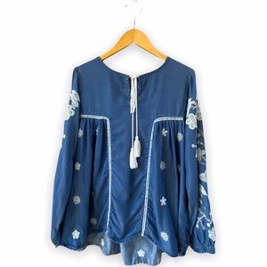 HAUTE  ROGUE EMBROIDERED LONG SLEEVE BLOUSE TOP SMALL